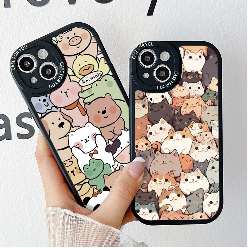 Гибкий мягкий силиконовый чехол с мультяшным цветным принтом и милыми животными и кошками, полная задняя крышка для iPhone Samsung Xiaomi Redmi