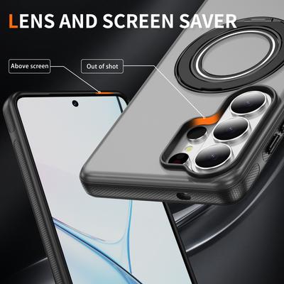 Чехол-держатель с магнитной подставкой Magsafe с вращением на 360° Для Samsung S26 Plus S25 S24 S23 Ultra Ударопрочный С подставкой Матовый Прозрачный