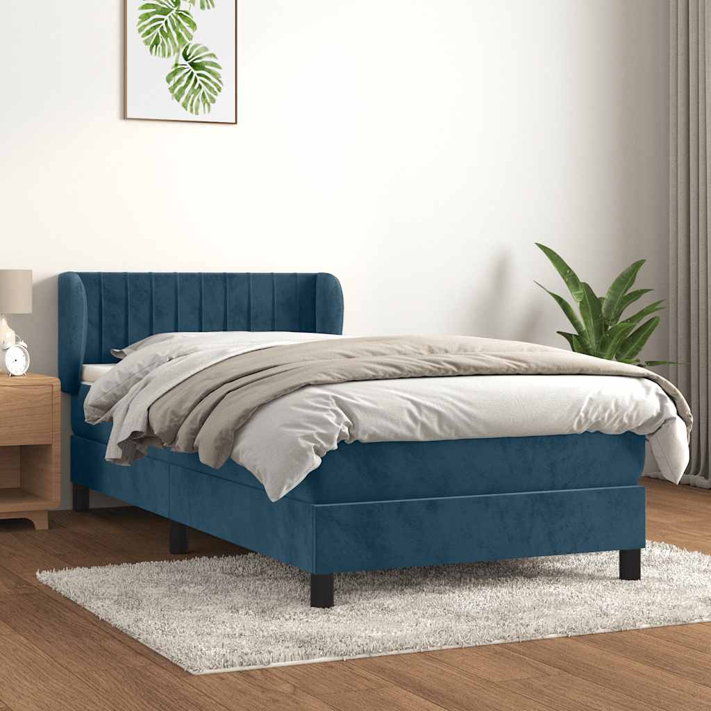 Box Spring Bed with Mattress Dark Blue 80x200 cm Velvet