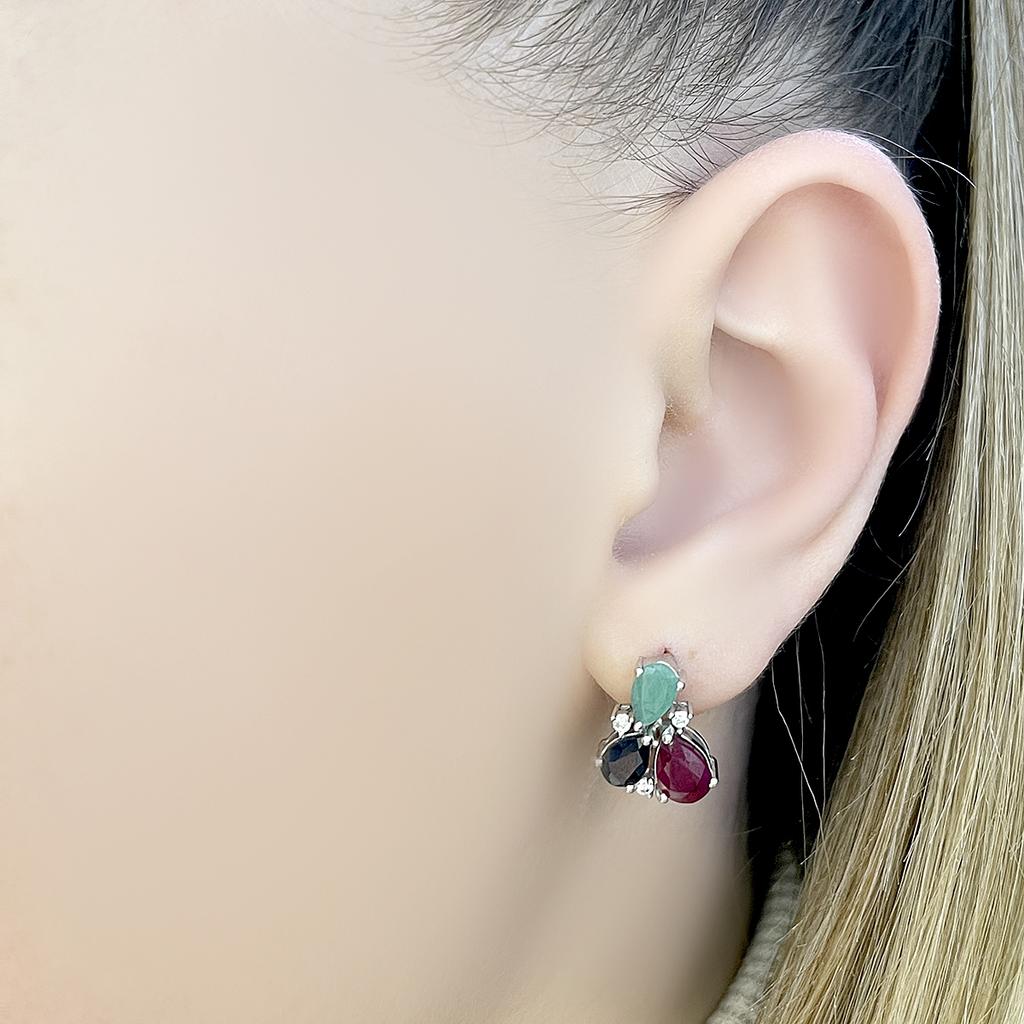 Silver Earrings with 3.73ct Natural Ruby, Sapphire, Emerald (2112303)