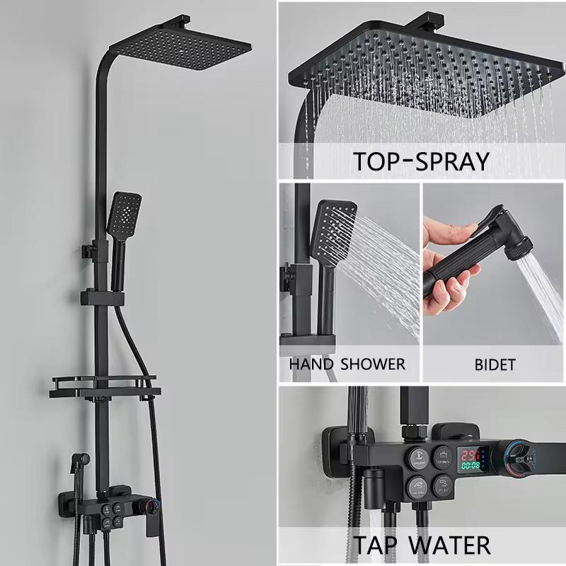 4-функциональная кнопка с цифровым дисплеем, смеситель для душа, хромированная душевая колонна с функцией дождя, настенный душ с постоянной температурой