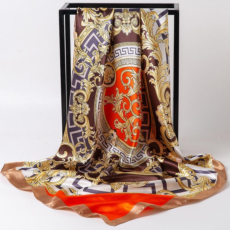 Spring/Summer New Women'S Silk Scarf 90 * 90cm Simulated Silk Twill Square Scarf Fashion Printed Large Square Scarf Professional Scarf