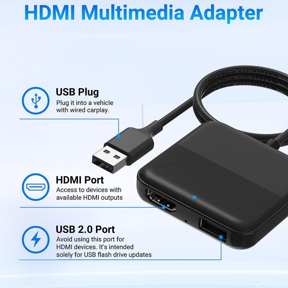 Совместимый с HDMI автомобильный ТВ-конвертер, мультимедийный адаптер для Fire TV Stick, приставка для просмотра фильмов в прямом эфире для проводных моделей автомобилей CarPlay