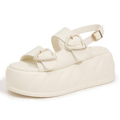 Горячая распродажа модных женских босоножек на высоком каблуке 7,5 см, летние женские туфли на танкетке из микрофибры и кожи, модные босоножки с пряжкой на щиколотке для женщин