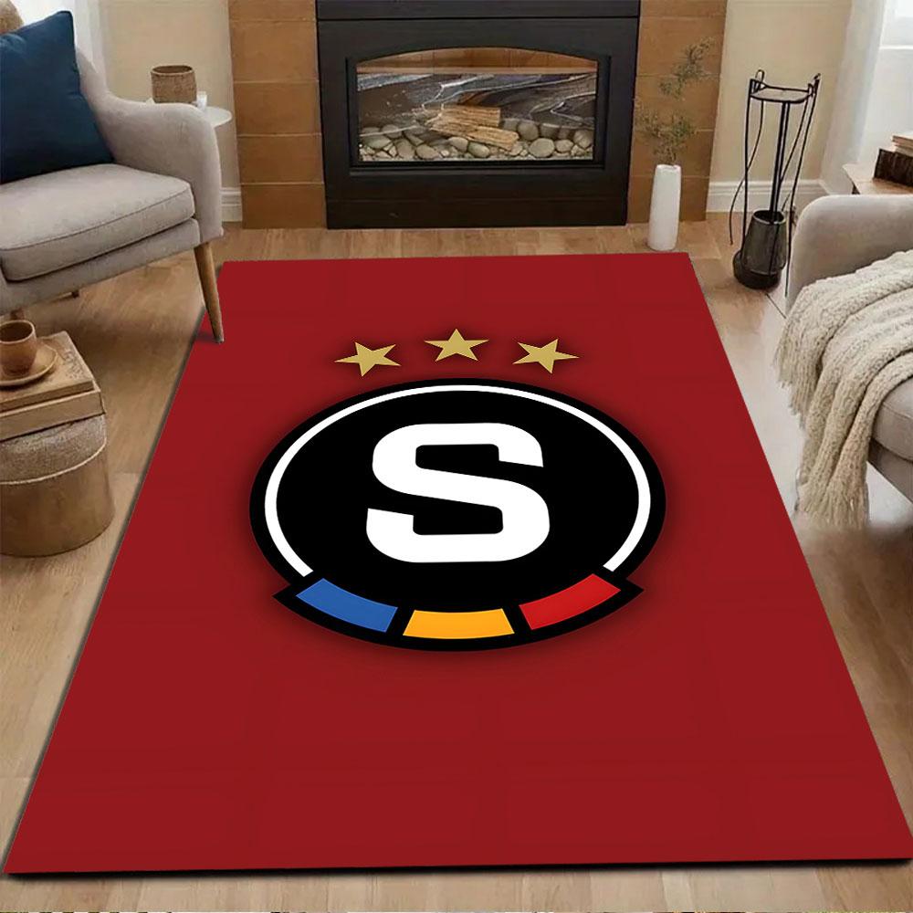 Stylish Red Logo with Stars Patterned carpet, non slip mat suitable for living room and bedroom sofas
