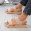 Trendy  Roman Style Women's Hemp Rope Bottom Flat Sandals Female Outdoor Wearing Rome Slope Heel Beach Shoes
