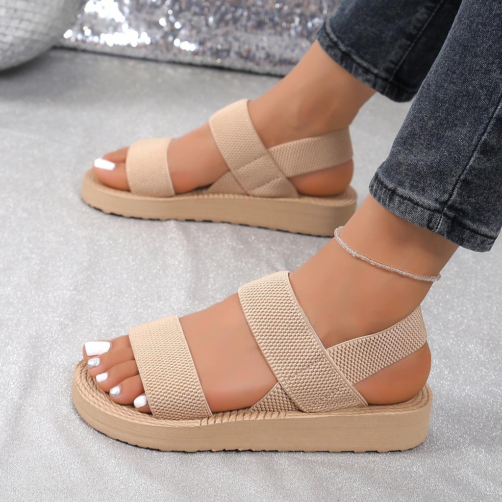 Trendy Roman Style Women's Hemp Rope Bottom Flat Sandals Female Outdoor Wearing Rome Slope Heel Beach Shoes