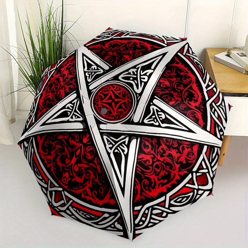 Red and White Pentagram - Mystic Symbol Decal for Cars, Laptops, or Umbrella, Portable 3-Fold Umbrella for Men & Women,Christmas Gift ES141