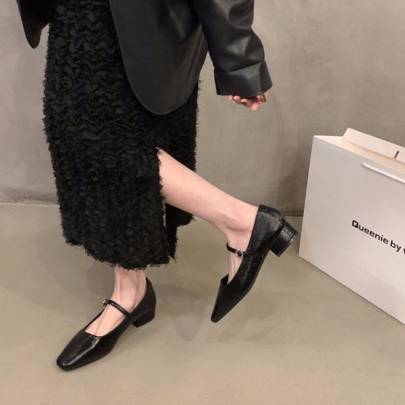 Coarse heel silver Mary Jane single shoes women's shoes 2025 new spring and autumn square head French spring with skirt evening shoes