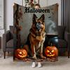 Cozy German Shepherd Halloween Flannel Throw Blanket - Soft And Warm with Spooky Pumpkins, Bats & Gothic Script, Ideal for Couch, Bed, Office & Travel