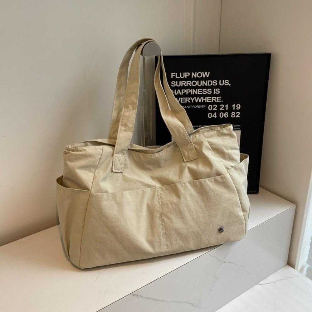 Solid Color Large Capacity Shoulder Bag Soft Material Commuting Handbag Casual Book Bags Shopping