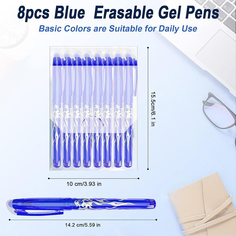 Pack of 8 Blue Eraser Pens, 0.5 Mm Refillable Eraser Pen, Rollerball Pen Erasable, Gel Pen Erasable, Friction Pens, Gel Pens Set for (8 Blue Pens)