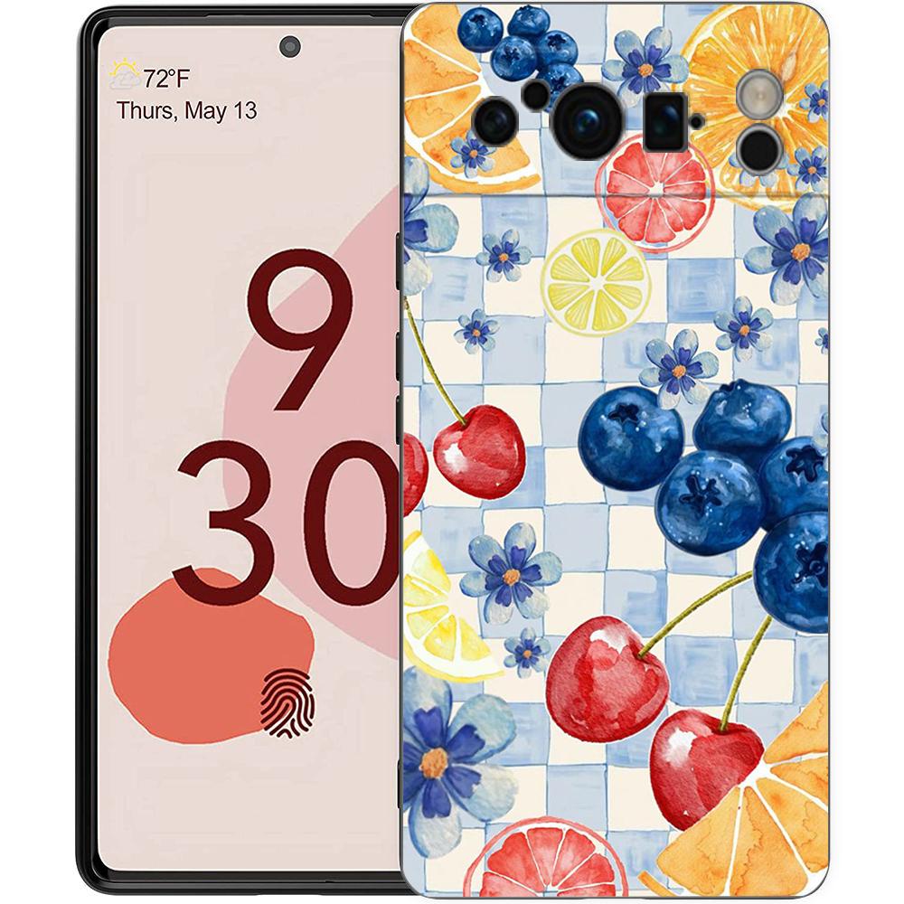 Роскошный чехол для телефона Google Pixel 10 9 8 9A 8A 7 7A 6 Pro XL 6A 5G Черный Мягкая задняя крышка из ТПУ Летние фрукты Принт с лимонами