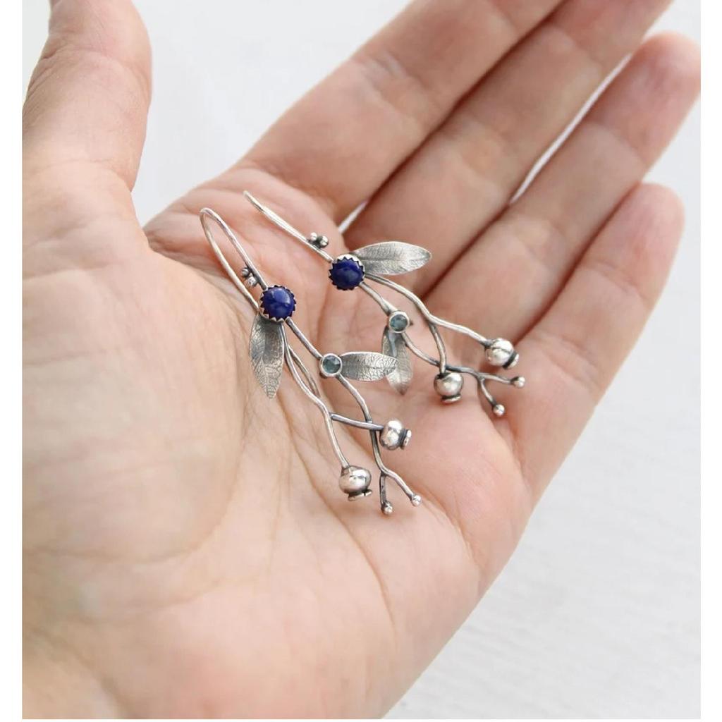 Винтажные висячие серьги с синим камнем и листьями для женщин, модные ювелирные изделия, эффектные серьги-капли в этническом стиле, интимные аксессуары