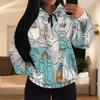 European & American Women's Casual Printed Black Hooded Sweatshirt with Patch Pocket - Drawstring MH612