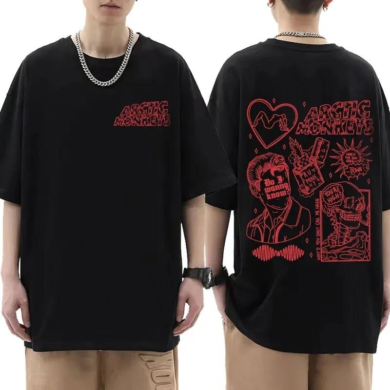 Футболка из хлопка Arctic Monkeys Inspired с принтом «список альбомов» в стиле каракули, винтажная футболка для мужчин, хип-хоп, панк, футболки с коротким рукавом, уличная одежда