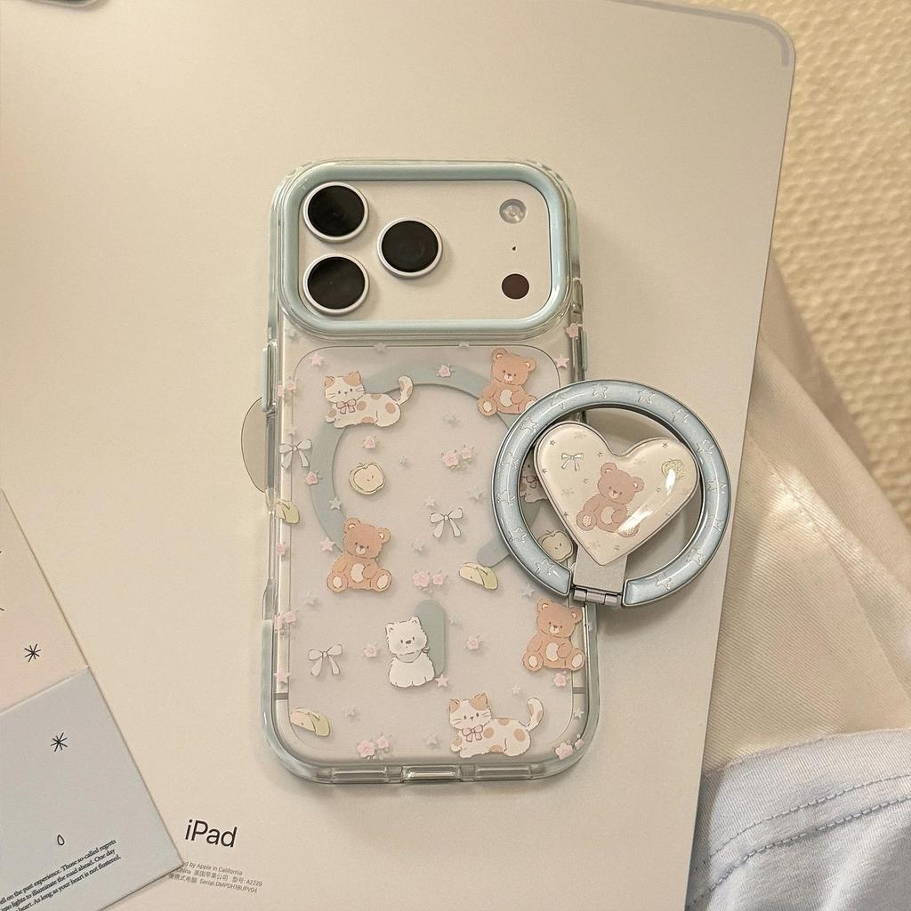 Милый Медведь Магнитный Чехол для Телефона в Форме Сердца для iPhone 16, iPhone 17 и iPhone 17 Pro Max