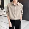 Ice Silk Short Sleeved Shirt For Men In Summer, Loose Plus Size Five Inch Sleeve Shirt, No Ironing And Wrinkle Resistance