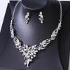 Bridal Accessories Clavicle Necklace Earrings Two-piece Set, Bridal Necklace Leaf Diamond Wedding Dress Accessories