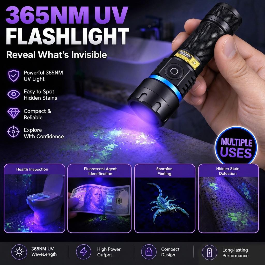 Powerfu 120W 365nm UV Flashlight Black Light Black Mirror Purple Light Detection Torch USB C Rechargeable Ultraviolet 26650 Lamp5