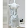 Silver butterfly fairy wind suspender nightdress pajamas with chest pad women spring and summer ice silk cool and comfortable loungewear
