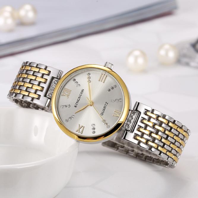 KINGNUOS Высококачественные модные женские часы с бриллиантами, водонепроницаемые женские часы с твердым стальным ремешком
