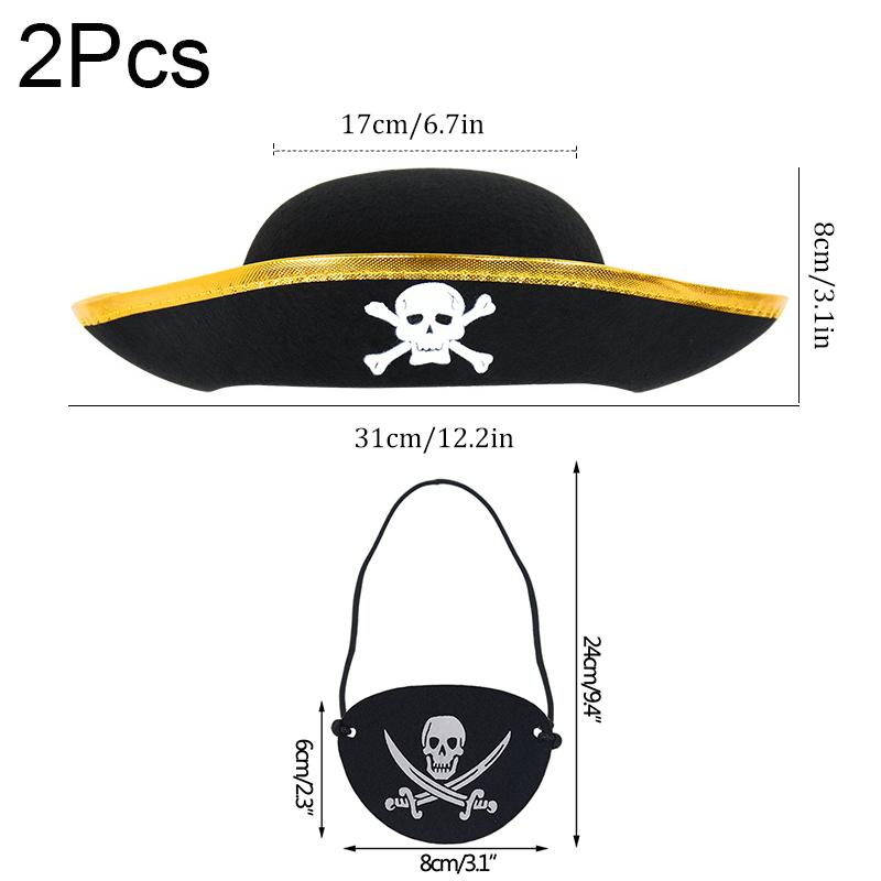 2Pcs/Set Pirate Hat And Pirate Skull Eye Patches Halloween Cosplay Captain Cap Headband For Adult Kids Birthday Party Decor Prop