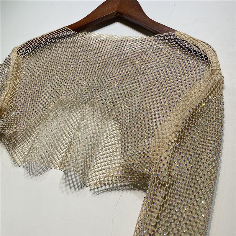 Блестящие футболки с кристаллами, женские сексуальные прозрачные топы с круглым вырезом, ночная праздничная одежда, укороченные рубашки, футболки, топы Y2K 2023