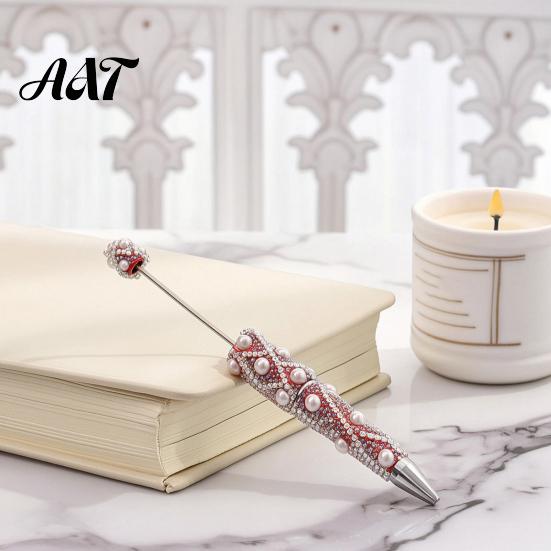 Handmade Jewelry Gift Ideas DIY Beadable Pen, Bling Rhinestones And Faux Pearls Beaded Creative Gifts for Sisters Black Ink Ballpoint Pen Office