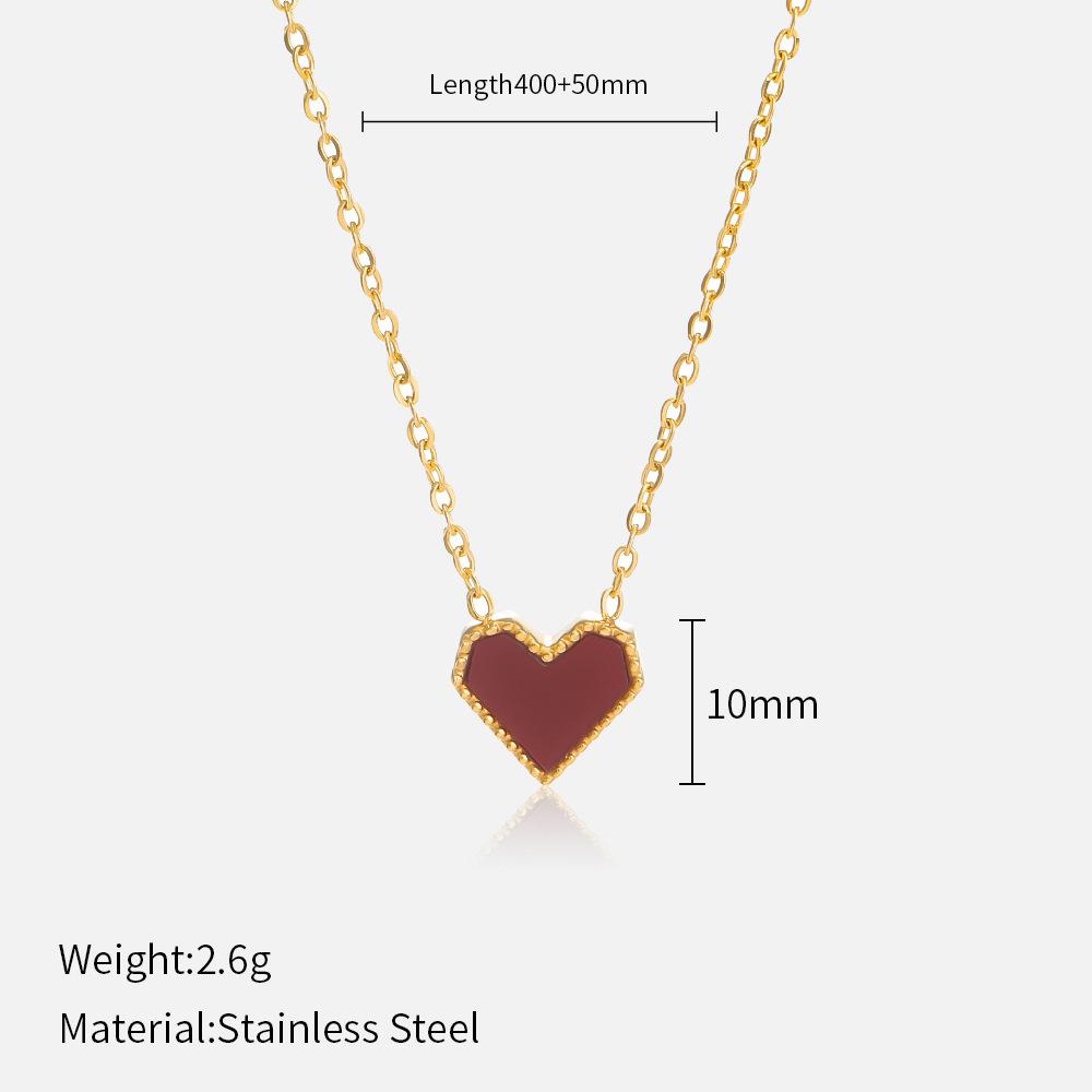 French Vintage Red Heart Pendant Necklace Adjustable Chain Women Electroplated Jewelry Light Luxury Gift