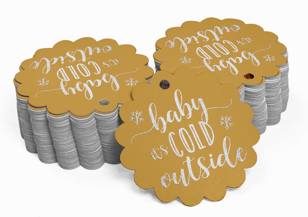Inkdotpot Gold Foil Paper Hang Tags Baby It's Cold Outside Baby Shower Favor Tags 100