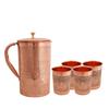 Copper Embosse Stylish Hammer Water Jug Pitcher 1500 Ml with Copper 4 Water Glass