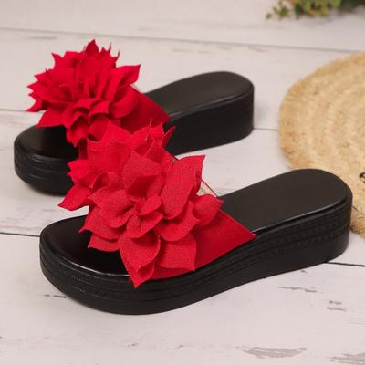Дизайнерские модные женские шлепанцы на каблуке с цветком, на платформе, на среднем каблуке, летние элегантные клинья, шлепанцы 2025, новая мода, женские тапочки