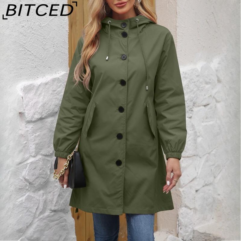 BITCED Осенне-зимний водоотталкивающий тренч с капюшоном, женское повседневное длинное пальто свободного кроя, больших размеров, верхняя одежда для улицы от дождя