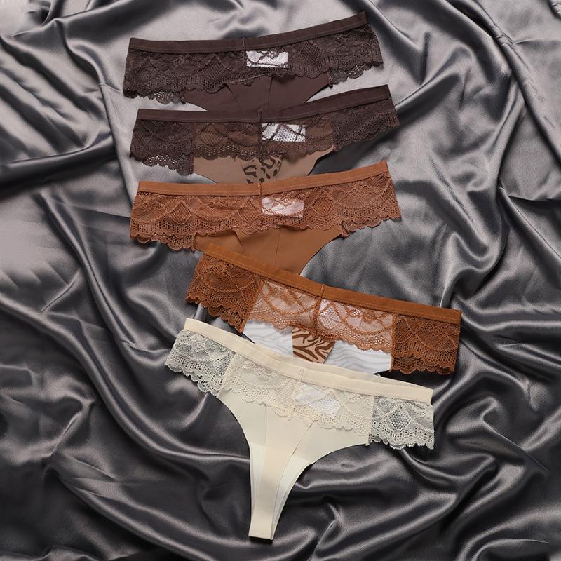 Women'S Sexual Sensual Fun Leopard Print T-Line Pants Tempt Ice Silk Low Rise Fitness Panties