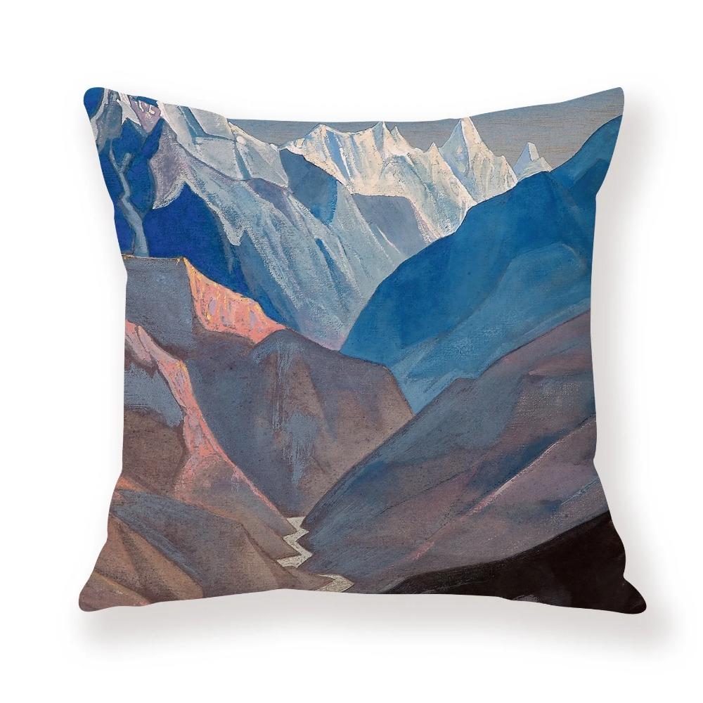 Juste de coussin de voiture de canape de Bureau, taie d'oreiller de luxe, украшение дома, мотив ciel coloré de montagne de neige