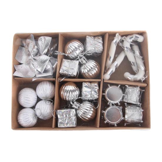 24Pcs/Box Christmas Ornament Gift Box Candy Cane Ball Mini Bowknot Xmas Tree Hanging Ornament Holiday Festival Party Decor Pendant