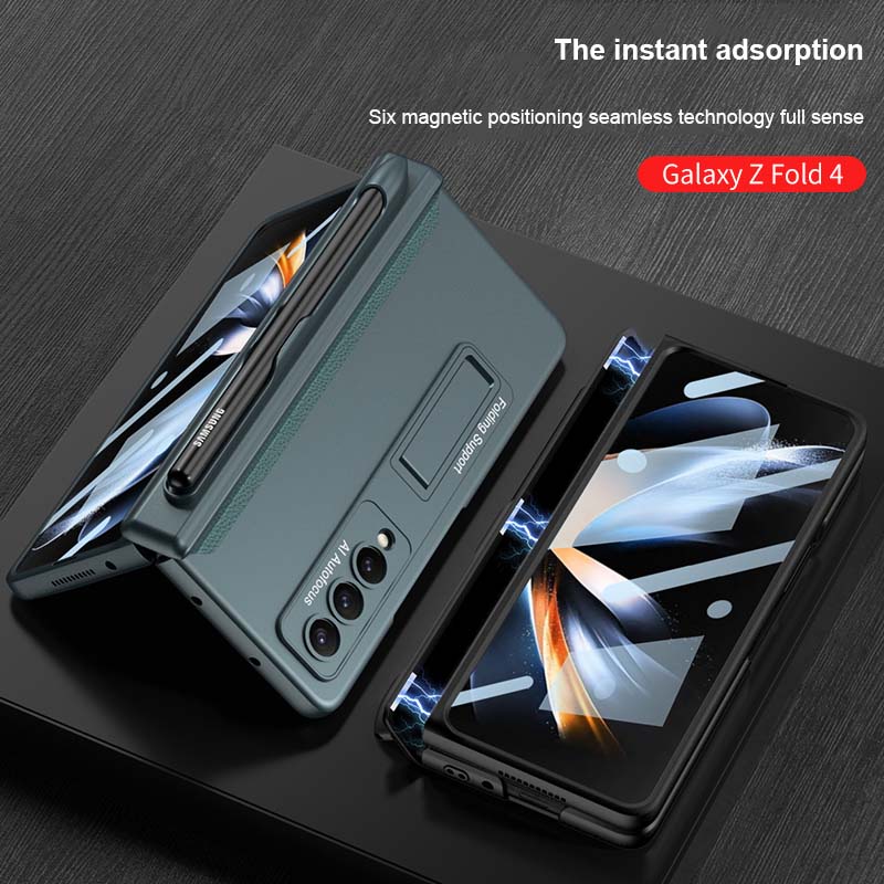 Чехол-держатель для ручек с магнитным шарниром для Samsung Galaxy Z Fold 4 5g Fold 4, жесткий чехол-подставка с кронштейном, чехол с боковым слотом для ручки (Нет S Pen )