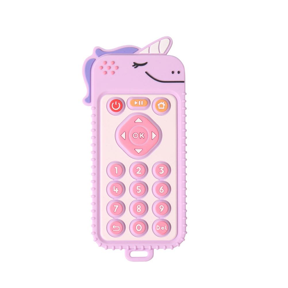 Детский силиконовый прорезыватель для зубов с дистанционным управлением «Единорог» с ручкой-имитатором и кнопкой для жевания, прорезыватель для зубов из пищевого силикона