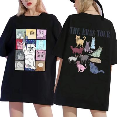 Футболки с графикой The Eras Tour Cat Version, забавные женские модные унисекс хлопковые футболки, повседневные футболки большого размера, уличная одежда с коротким рукавом
