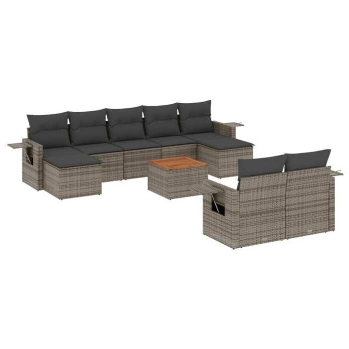 VidaXL Salon de Jardin avec Coussins 10 pcs, Canapés de Terrasse, Ensemble de Meubles de Patio, Mobilier d'Extérieur, Gris 3257110