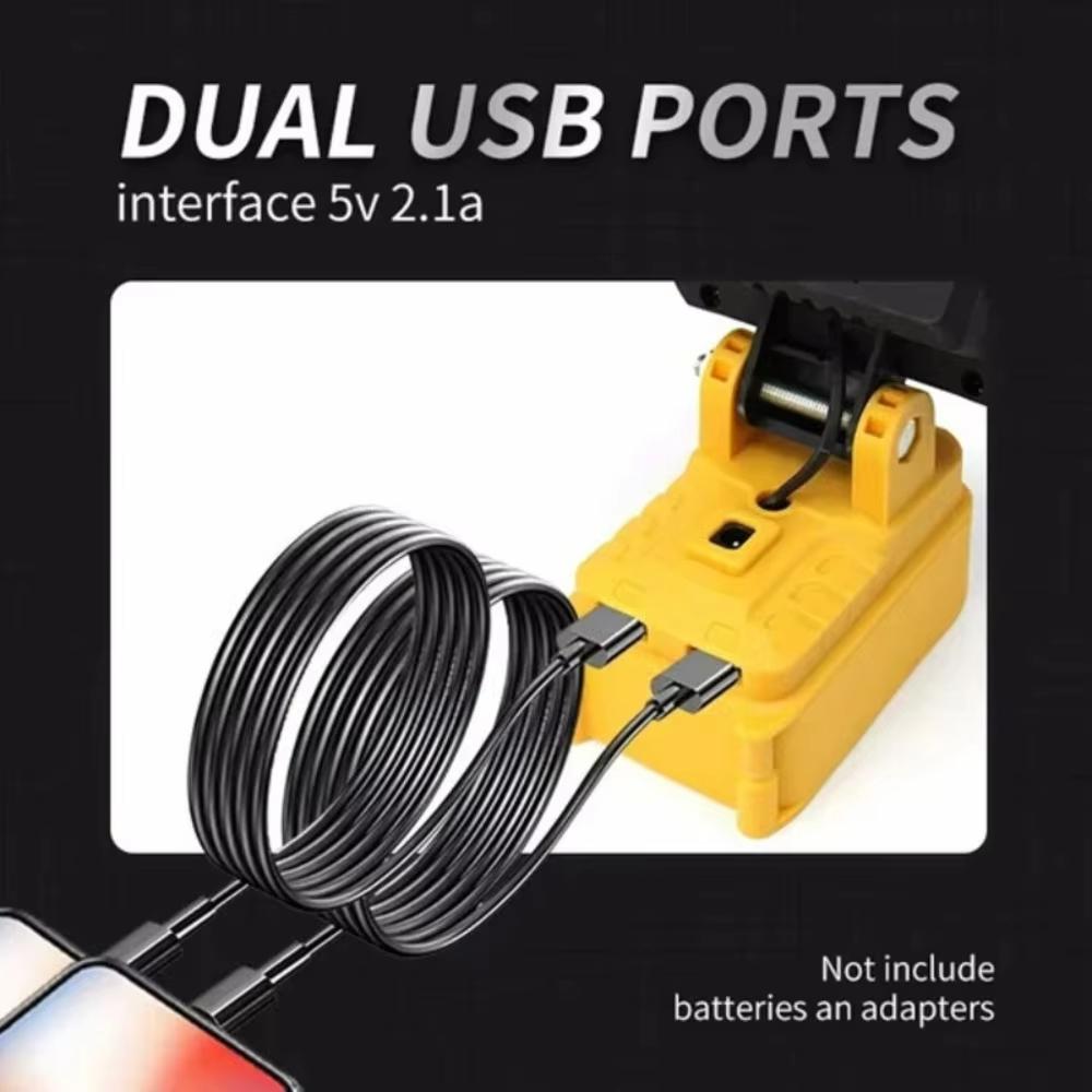 Беспроводной светодиодный рабочий фонарь 1/8 дюйма для аккумулятора DeWalt 18 В, Строительные прожекторы, Портативный уличный фонарь, Двойная USB-зарядка