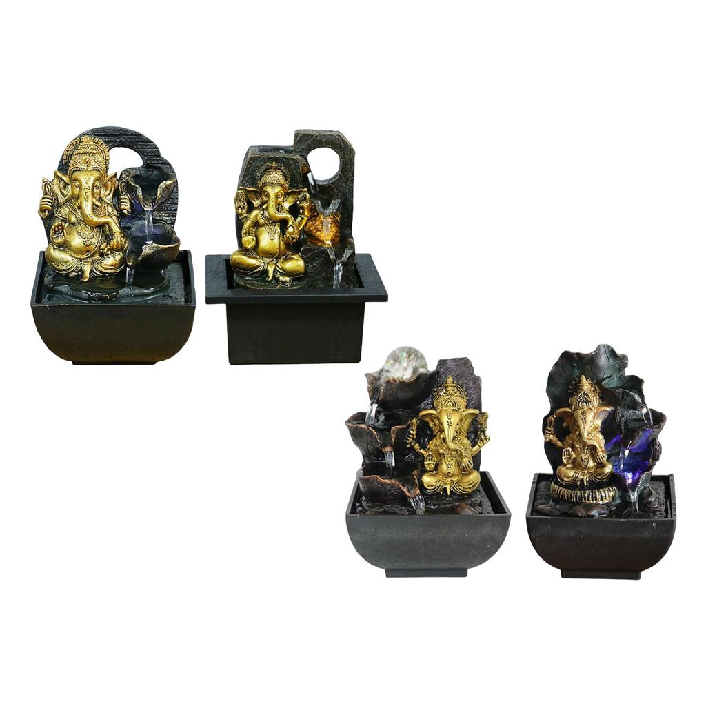 Ganesha Statue Tabletop Water Fountain Buddha Sculpture Elephant Hindu God Figurine Handmade Water Feature for Home Decor Crafts