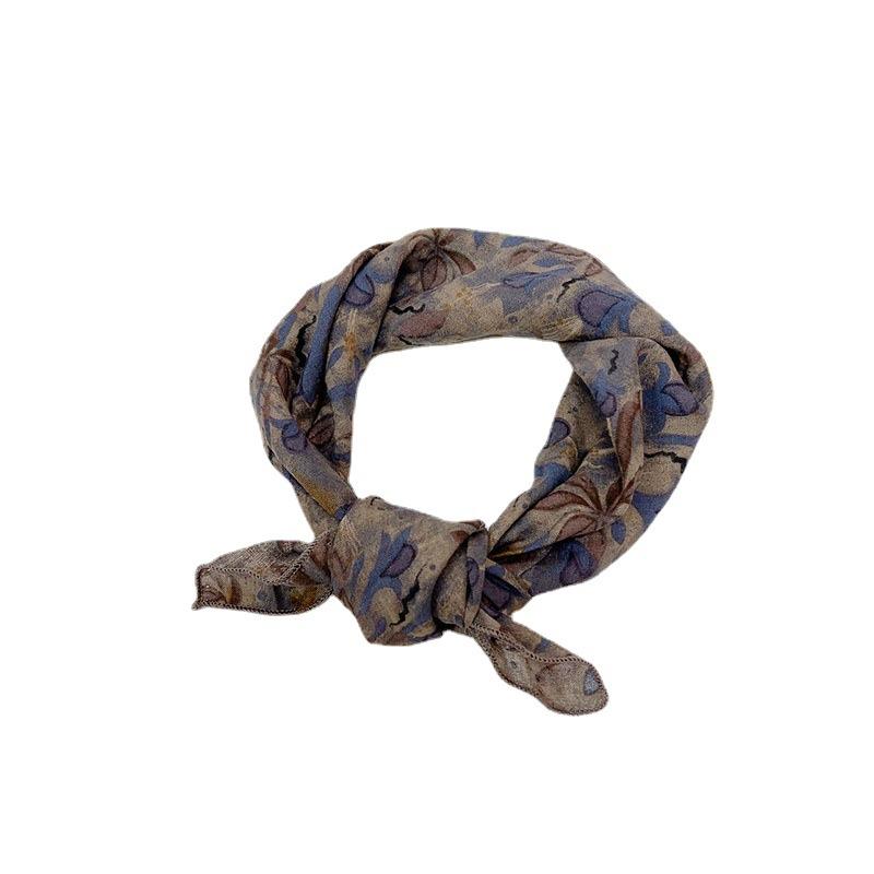 Spring Summer Soft Cotton Square Scarf Women's Printed Small Flower Scarf Accessories Neck Protection Small Scarf 55X55cm