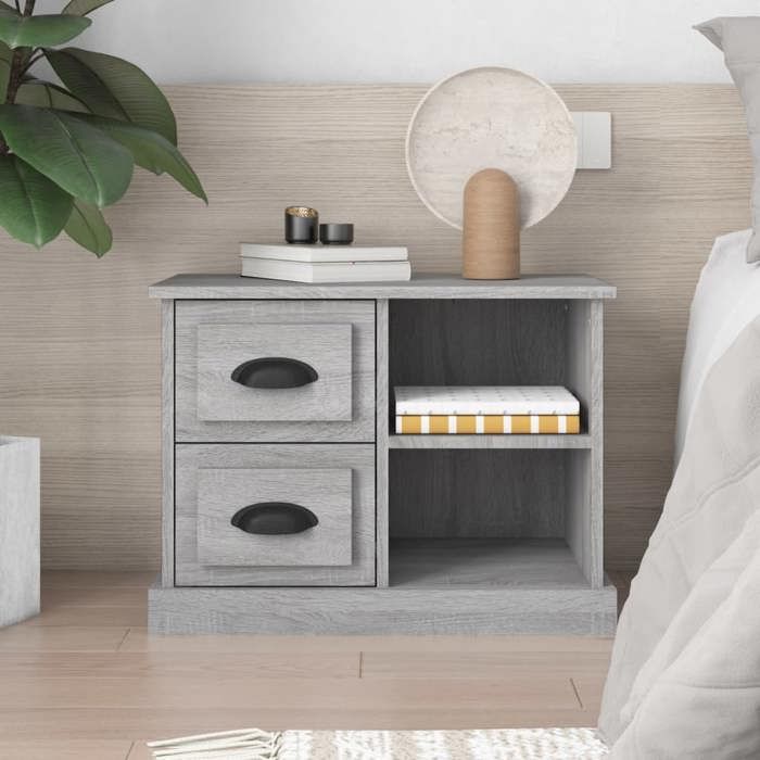 Table de chevet - Maison Exclusive - Sonoma gris - 60 x 35,5 x 45 cm - 2 tiroirs et 2 compartiments