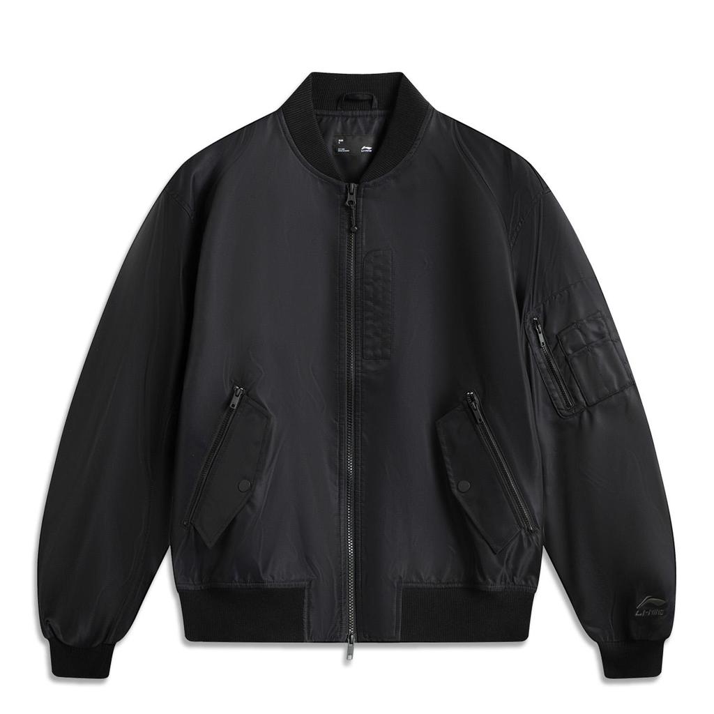Li Ning Sports Lifestyle Series Casual American Vintage Minimalist Trendy Solid Color Baseball Otgate Spliced Jacket Jacket Unisex Jacket Black AJDV081-4