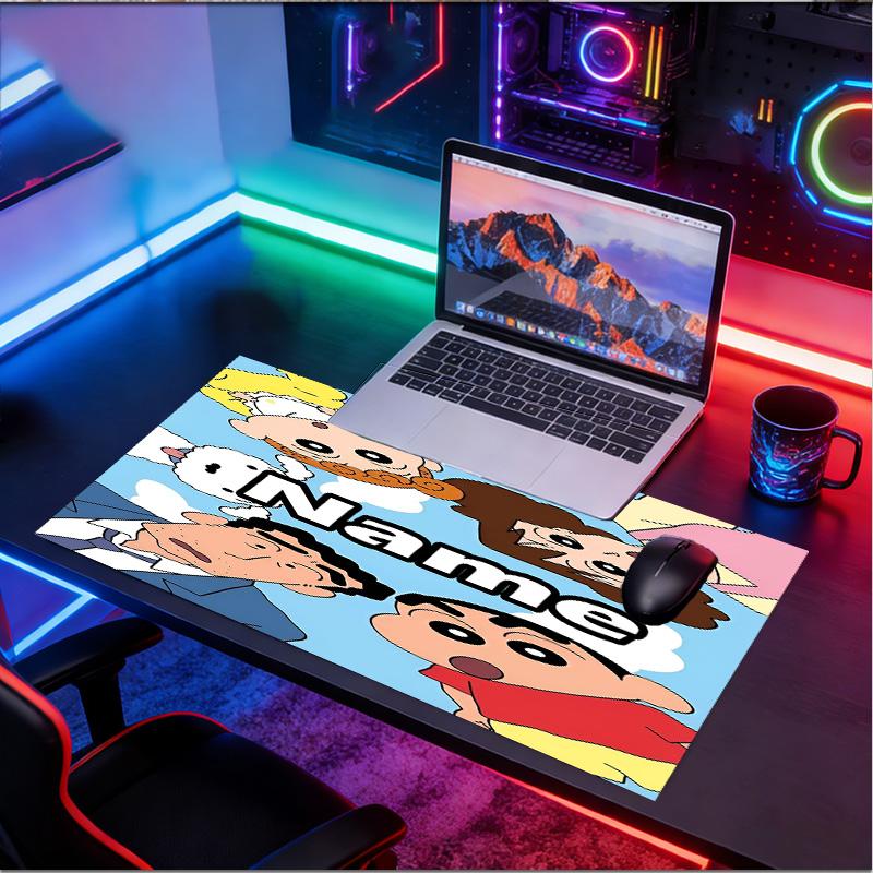 Custom Name Personalized Crayon Shin Pattern Mousepad, Laptop PC Desk Mat, Decorative Desk Mat for Home Keyboard Pad Gift