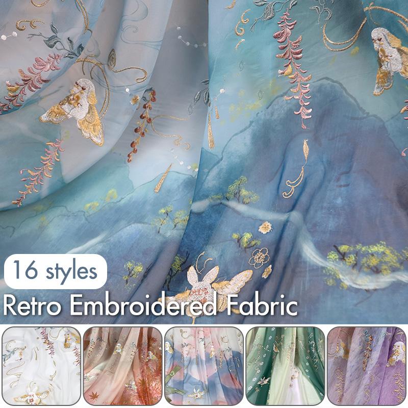 1/3/5M Древний Стиль Градиент Ткань Ханфу Кролик Глициния Напечатанный Шифон Вышитая Ткань Для Самостоятельного Шитья Костюм Платье Ханфу