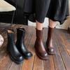 Autumn and Winter Versatile Leather Large Size Women's Boots Solid Color Medium Heel Round Head New Cowhide Knight Boots New Medium Boots Women