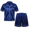 Men 2Pcs Silky Satin Pajamas Set Button Down Shirt Top with Boxer Shorts for Sleepwear Loungewear